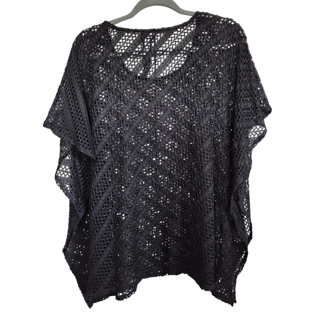Chico's Travelers 3 Pullover Black Overlay Open Knit Top‎ SS Oversize NWOT - Picture 2 of 6